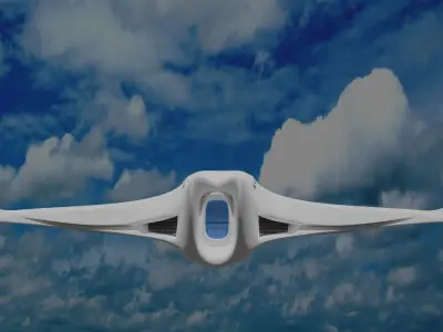 Airplane flying in sky with clouds 3D model