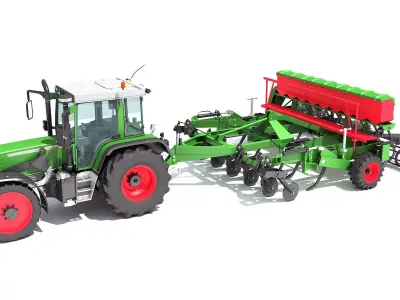 Tractor with Seed Drill 3D model buy