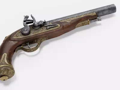 Flintlock Pirate Pistol Low-poly 3D model purchase