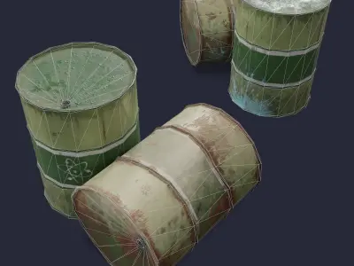 Barrels three rusty Low-poly 3D model