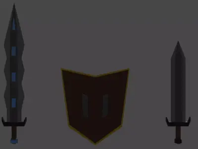 Low Poly Sword Long Sword and Shield Melee pack Free low-poly 3D model