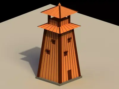 Low Poly Japanese Tower Low-poly 3D model