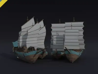 Cartoon fantasy asion ships 2 Polygonal Style Low-poly 3D model