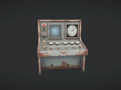 vintage industrial control panel with clocks 3D model