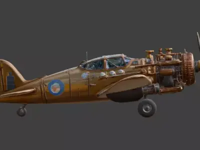 Stylized 3D Steampunk Vintage Propeller Aircraft Low-poly 3D model