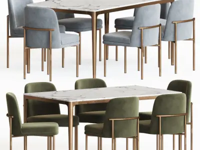 Dining Set table and chairs velvet 3D model