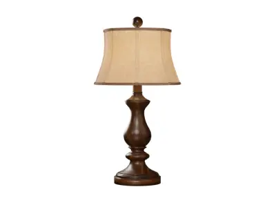 Retro Wooden Table Lamp with Fabric Shade 3D Model 3D model