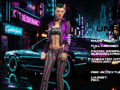 CyberPunk girl full rigged - game ready - animated Low-poly 3D model purchase
