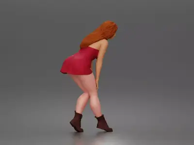 woman bending forward thoughtfully balancing in mini dress 3D print model