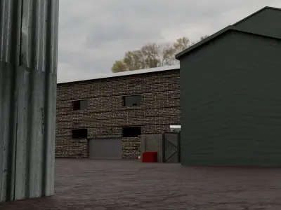 Industrial  district scene Low-poly 3D model