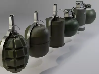 3 Soviet and 3 USA grenades Free 3D model