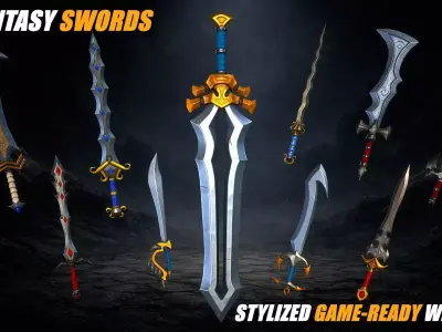 Stylized Fantasy Sword Pack Low-poly 3D model