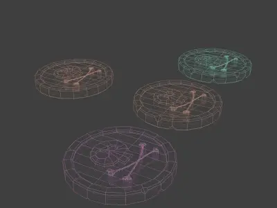 Golden Coins Set with Pirate Sign as Skull and Bones Low-poly 3D model