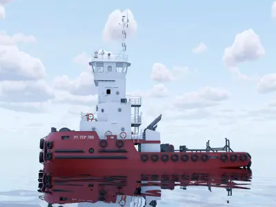 Articulated tug boat Red 3D model