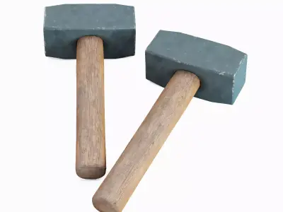 Industrial Wooden Hammer 03  Low-poly 3D model