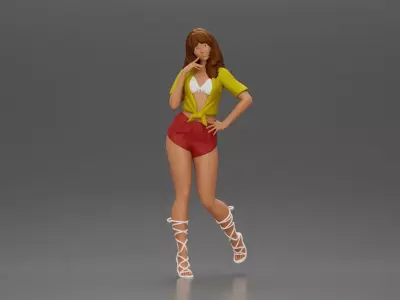 Stylish Woman in Chic Summer Outfit Posing Playfully 3D print model
