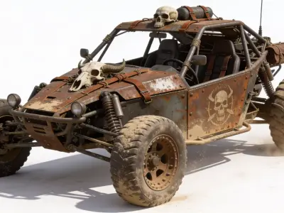 Post-Apocalyptic Skull Sand Buggy Low-poly 3D model
