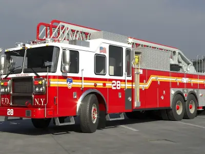 Fire Truck FDNY Ladder with Interior Low-poly 3D model