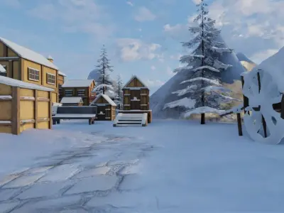 Snowy Mountain Village 3D model 4
