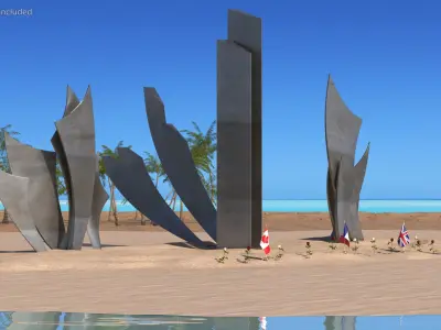  Les Braves Memorial with Allied Flags and Flowers 