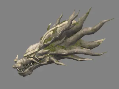 Evil dragon head stone sculpture Low-poly 3D model
