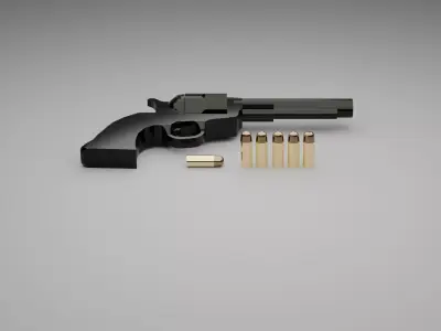 Revolver with bullet Low-poly 3D model