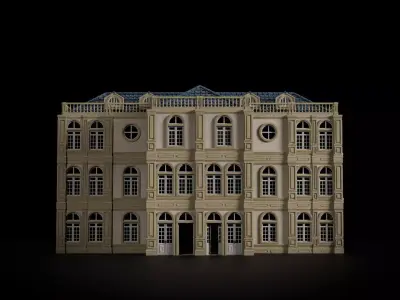 CLASSIC EUROPEAN KITBASH 02 MODULAR BUILDING WITH INTERIOR Low-poly 3D model