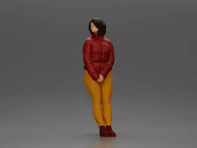 Woman leaning on the car wearing winter outfit 3D print model