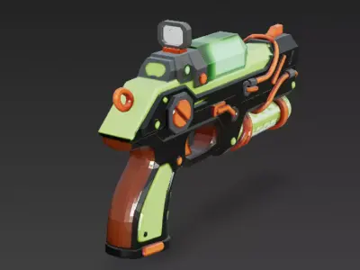 Cartoon Cyber Black Green Pistol 3D Model PBR Low-poly 3D model