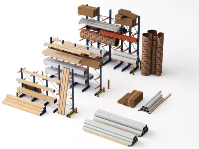 Industrial Warehouse Cantilever Rack And Material Storage 3D model
