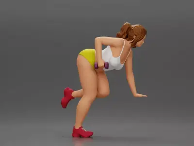 Fitness girl in the gym training with a single-arm dumbbell row 3D print model