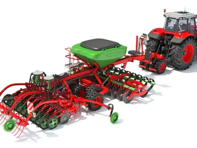 Tractor with Seed Drill 3D model 4