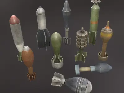 Stylized bombs pack Low-poly 3D model