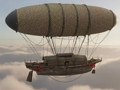 Airship  Vintage Flying Boat with Woven Balloon Low-poly 3D model