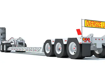Heavy Truck with Lowboy Trailer 3D model
