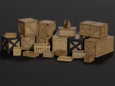 LowPoly PBR 20 Wooden Crates Pack 3D Models Low-poly 3D model