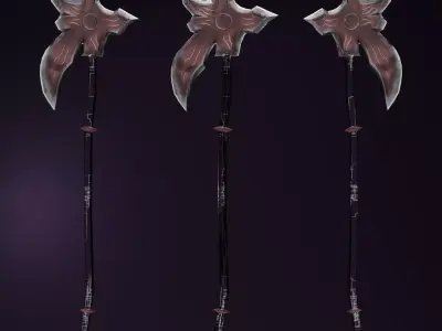 Stylized Long Handled Battle Axe  Game Ready Low Poly Weapon Free low-poly 3D model