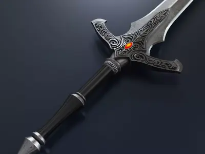 Two handed double edged fantasy sword 3D model