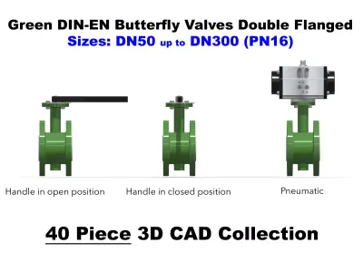 DIN-EN Butterfly Valves - Double Flanged - Green 3D model