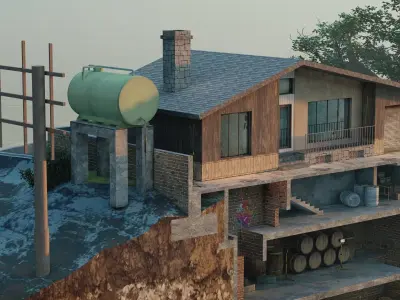 Outpost Model with Underground Base Low-poly 3D model