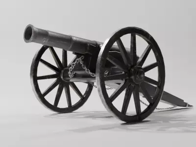 Old Cannon with cannonballs Low-poly 3D model