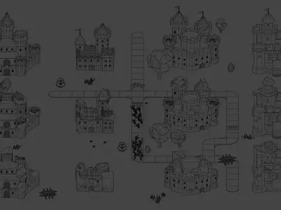 Big Hyper Casual Medieval Castle set modular Free low-poly 3D model