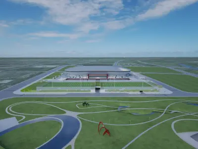 Professional Football Stadium Arena with Training Pitches 3D model
