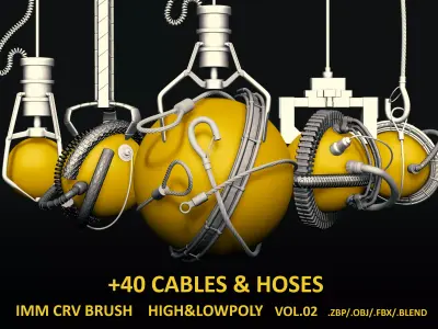 44 IMM CABLES and HOSES FOR ZBRUSH   HIGH and LOW POLY    VOL 02 Low-poly 3D model
