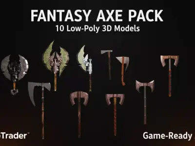 10 Low Poly stylized axes Game ready 3D Model Pack
