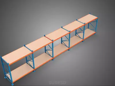 HORIZONTAL WOOD STEEL WAREHOUSE METAL SHELVING STORAGE RACK TRAY 3D model