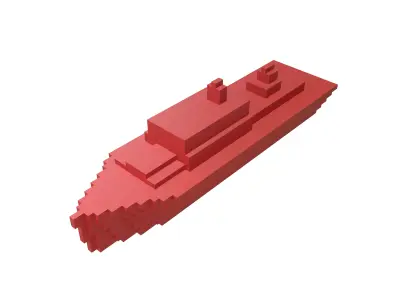 Voxel Style Simple Warship v1 003 Low-poly 3D model