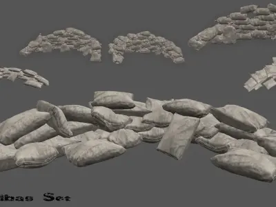 sandbag set of rocks and stones Low-poly 3D model