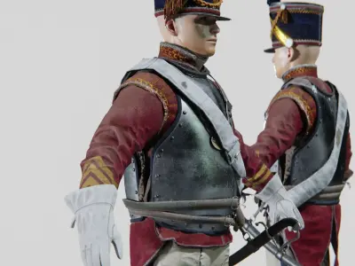 Soldier Napoleon Cavalry Cuirassier Rigged Low-poly 3D model