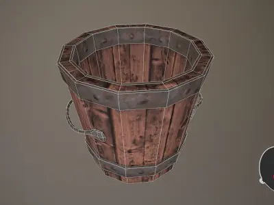 Wooden Bucket  Free low-poly 3D model